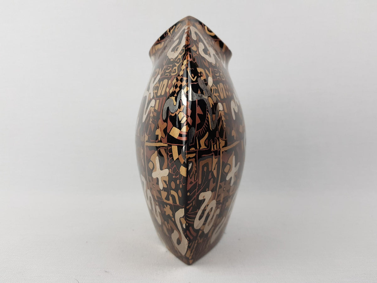 Vintage STEULER DESIGN Ceramic Black and Gold/ Silver Fish Mouth Vase West German Pottery 1980s
