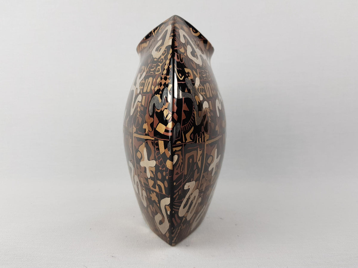 Vintage STEULER DESIGN Ceramic Black and Gold/ Silver Fish Mouth Vase West German Pottery 1980s