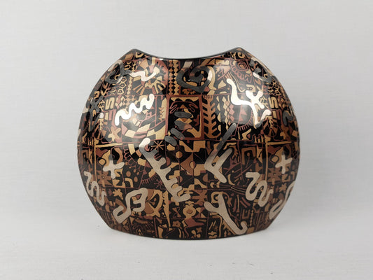 Vintage STEULER DESIGN Ceramic Black and Gold/ Silver Fish Mouth Vase West German Pottery 1980s
