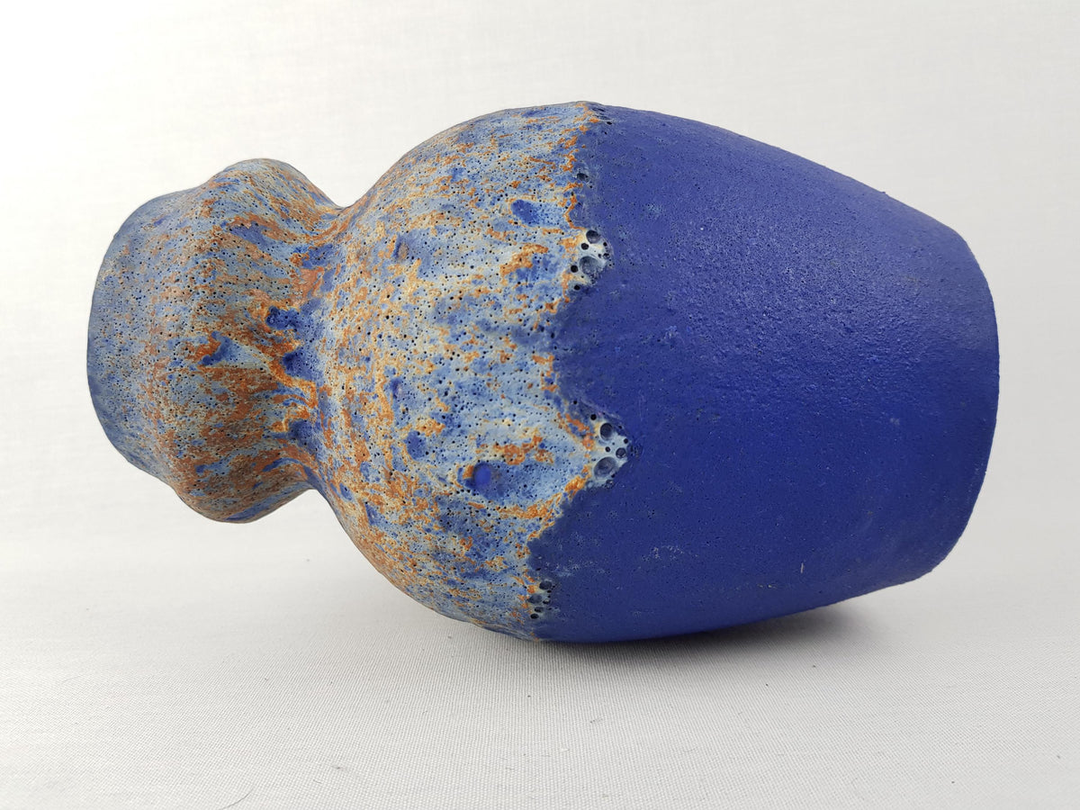 Vintage RUSCHA KERAMIK Blue and Brown Fat Lava Vase 858 West German Pottery