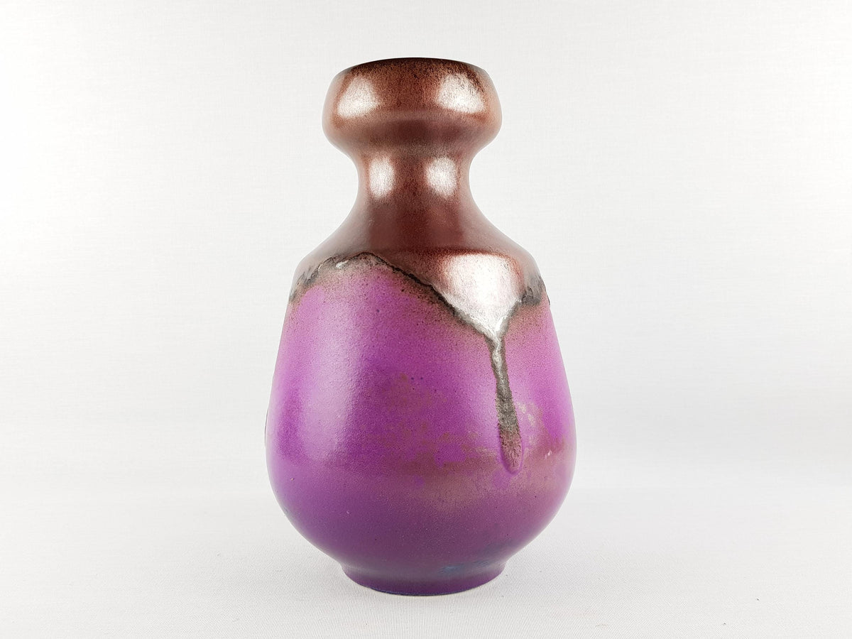 Vintage FOHR KERAMIK Purple Vase 300 25 With Metallic Brown Decor West German Pottery 1960s 1970s