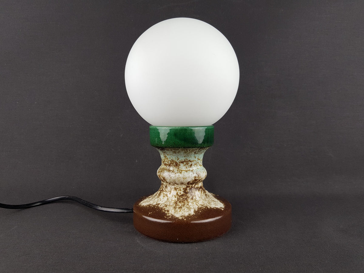 Vintage JOPEKO KERAMIK Brown Green and White Fat Lava Table Lamp West German Pottery 1970s