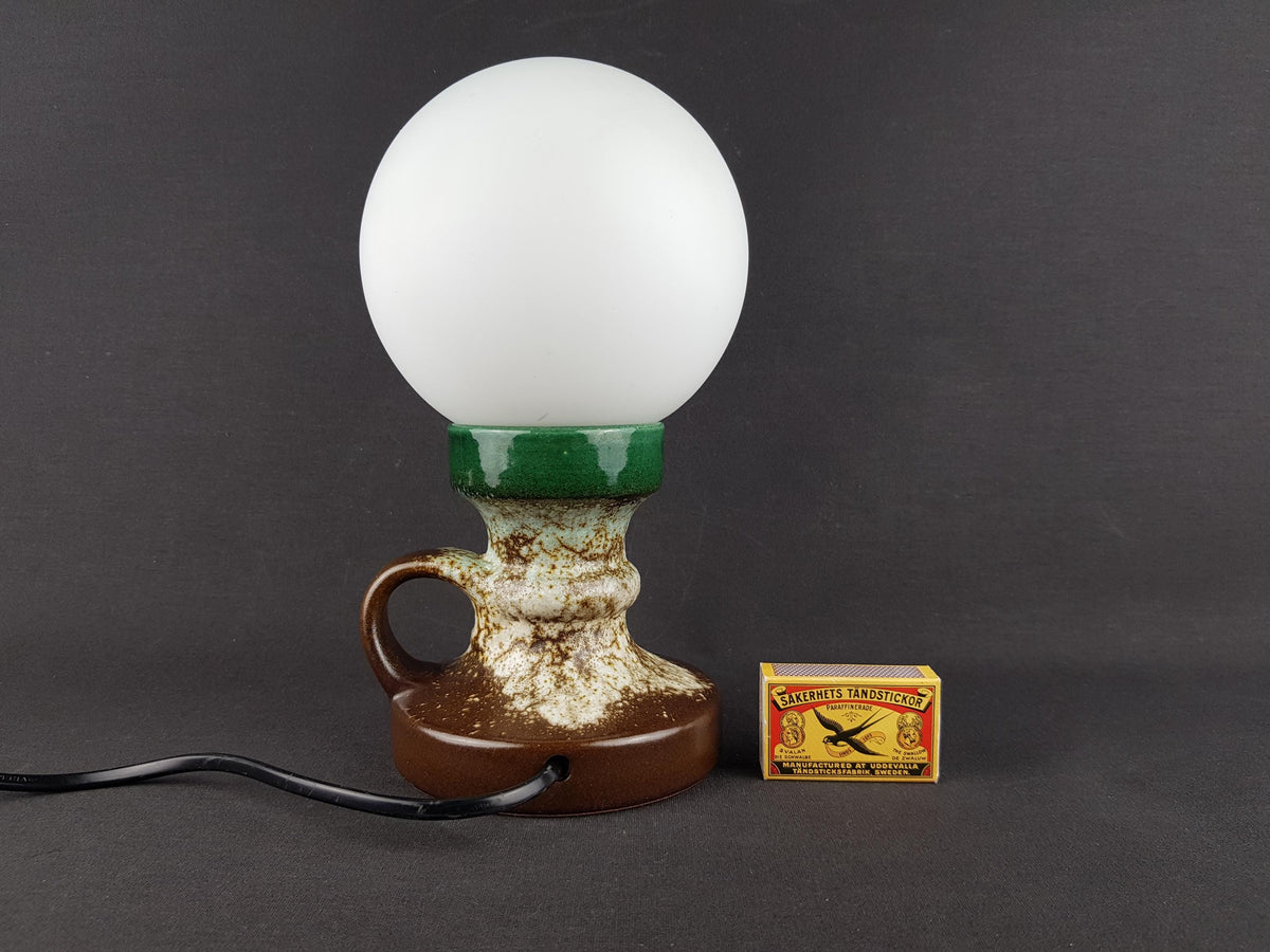 Vintage JOPEKO KERAMIK Brown Green and White Fat Lava Table Lamp West German Pottery 1970s