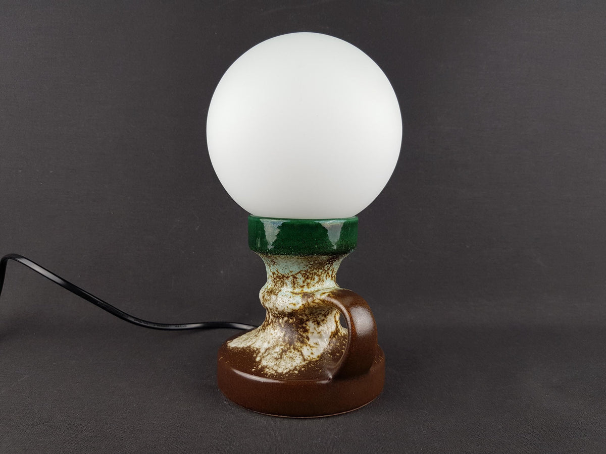 Vintage JOPEKO KERAMIK Brown Green and White Fat Lava Table Lamp West German Pottery 1970s