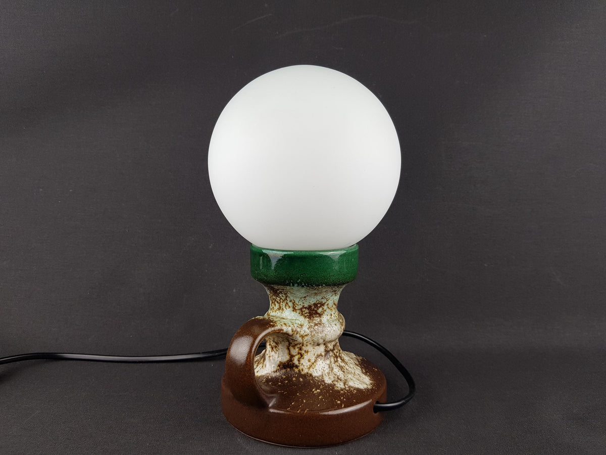 Vintage JOPEKO KERAMIK Brown Green and White Fat Lava Table Lamp West German Pottery 1970s