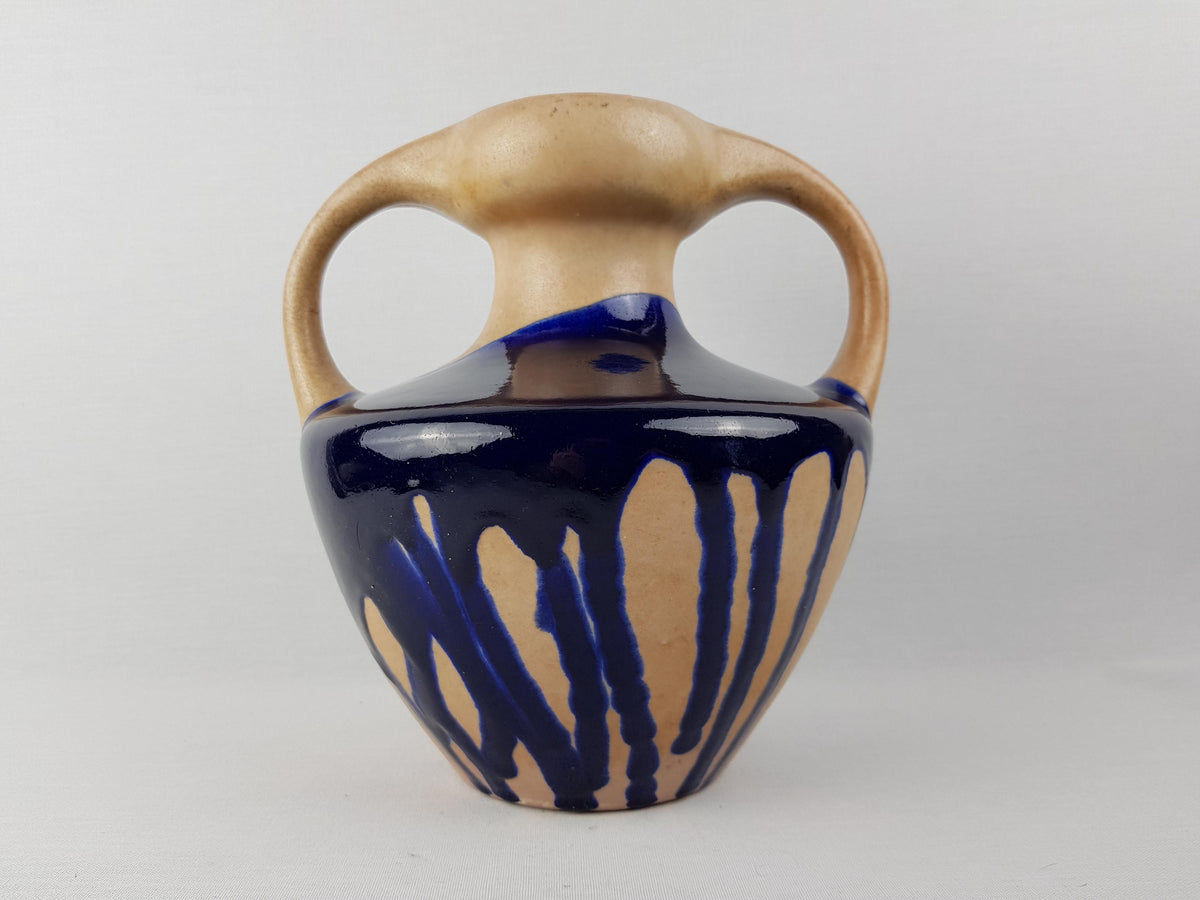 Vintage MAREI KERAMIK Double Handled Blue and Beige Vase with "Caprice" Decor 9302 West German Pottery 1970s