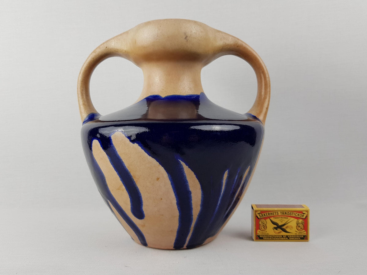 Vintage MAREI KERAMIK Double Handled Blue and Beige Vase with "Caprice" Decor 9302 West German Pottery 1970s