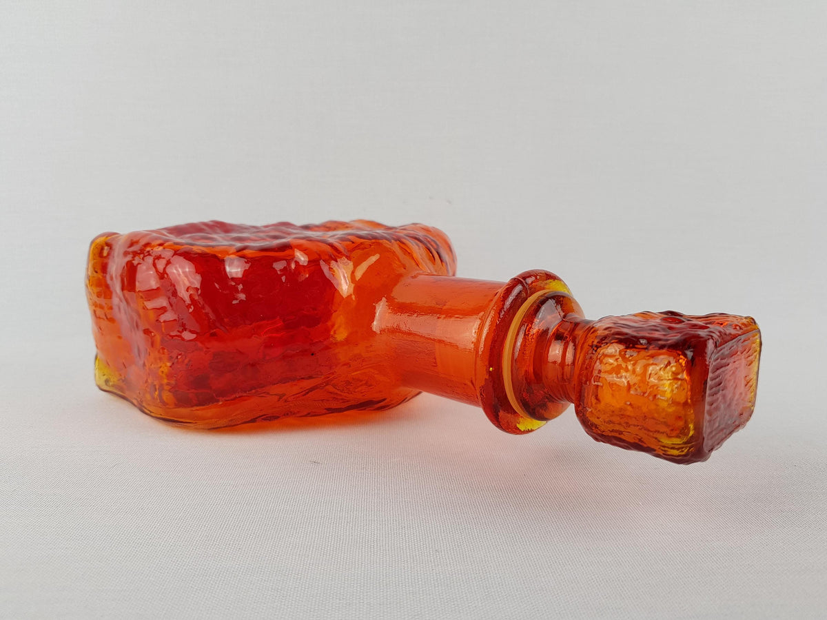 Vintage Italian Orange Glass Decanter with Stopper - Empoli Glass 1960s-1970s