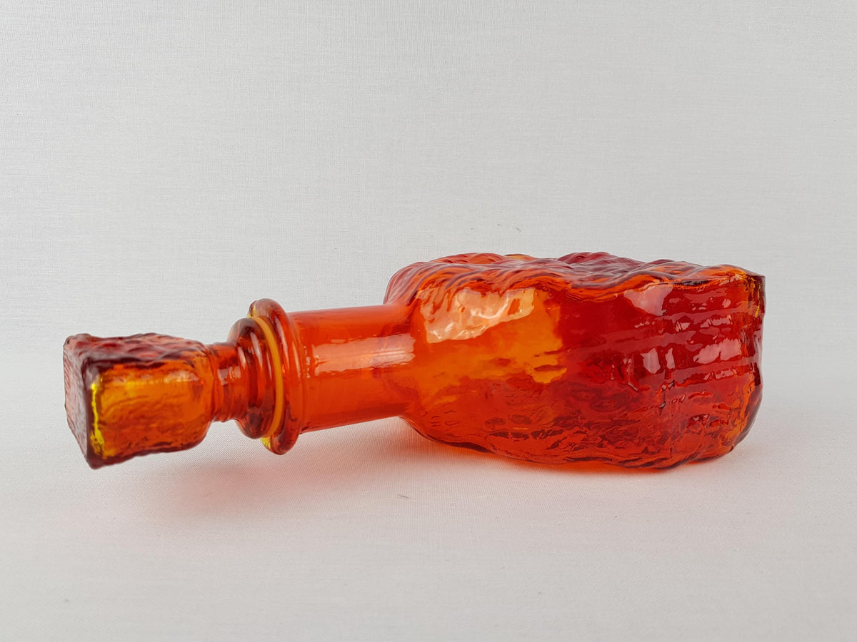 Vintage Italian Orange Glass Decanter with Stopper - Empoli Glass 1960s-1970s