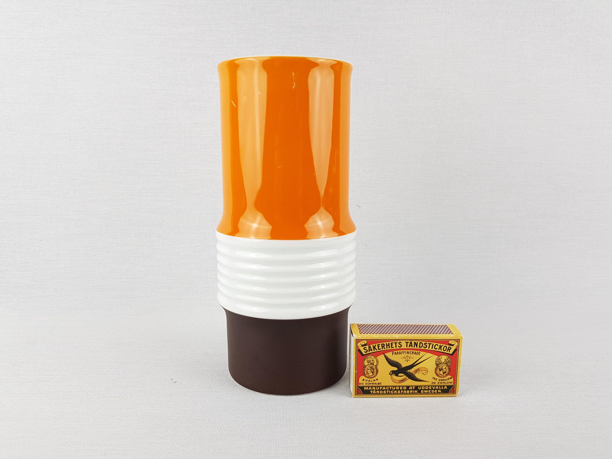 Vintage SCHUMANN ARZBERG Orange, Brown and White Porcelain Vase 1095 18 Bavaria Germany 1970s