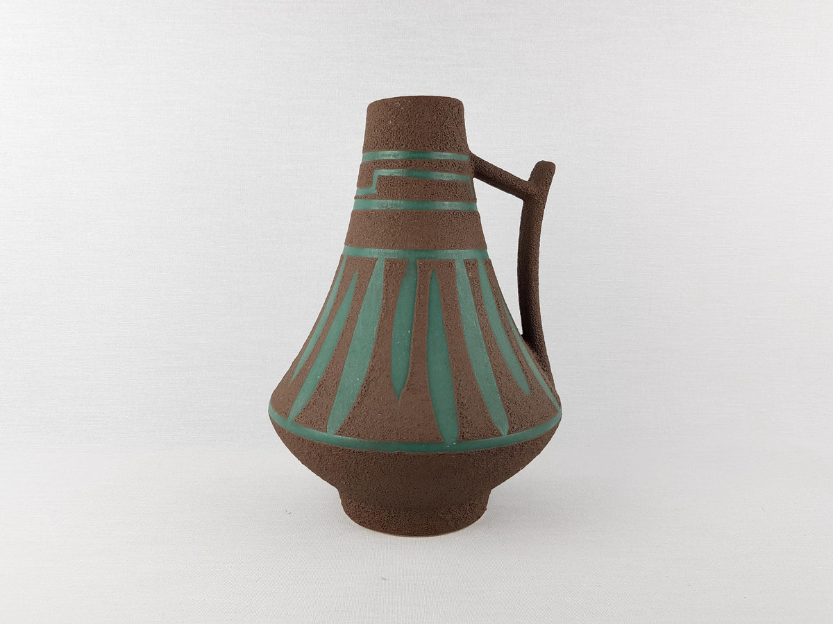 Vintage STEIN KERAMIK Green and Brown Handled Vase 44 25 West German Pottery 1970s