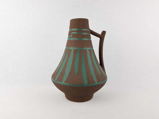 Vintage STEIN KERAMIK Green and Brown Handled Vase 44 25 West German Pottery 1970s