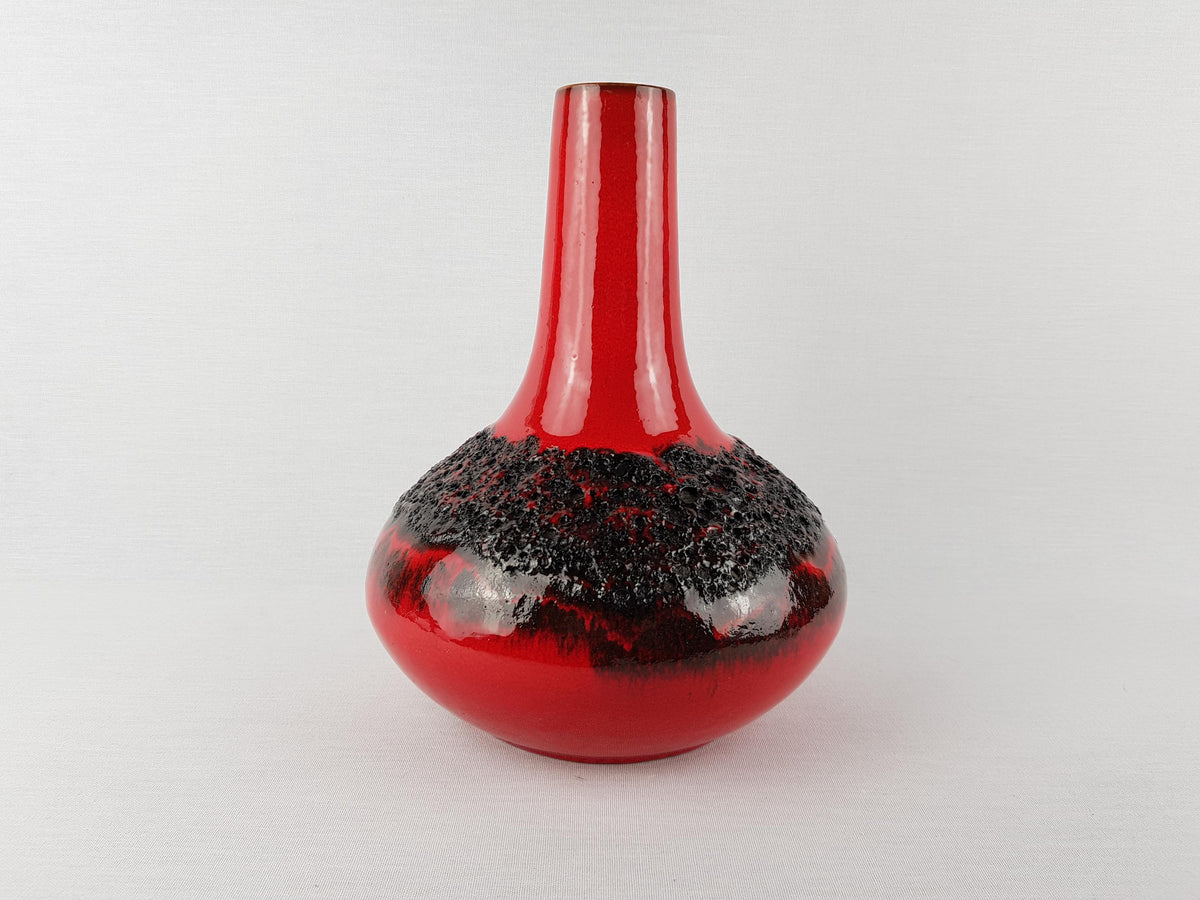 Vintage KREUTZ KERAMIK Red and Black Fat Lava Vase 429 West German Pottery 1970s