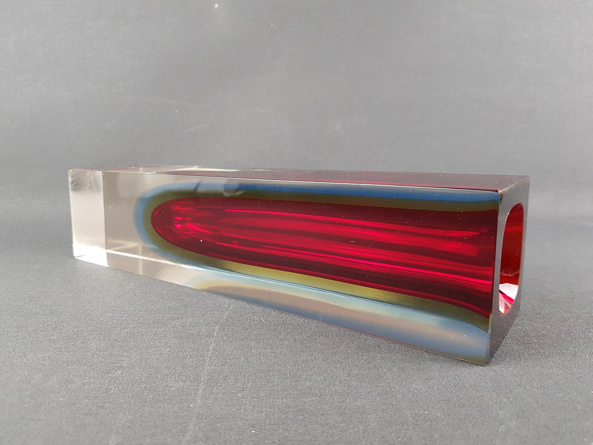 Tall Vintage MURANO SOMMERSO GLASS Red and Yellow Prism Vase by Flavio Poli for Alessandro Mandruzzatto Italian Art Glass 1960-70s