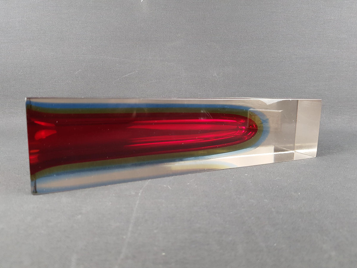 Tall Vintage MURANO SOMMERSO GLASS Red and Yellow Prism Vase by Flavio Poli for Alessandro Mandruzzatto Italian Art Glass 1960-70s