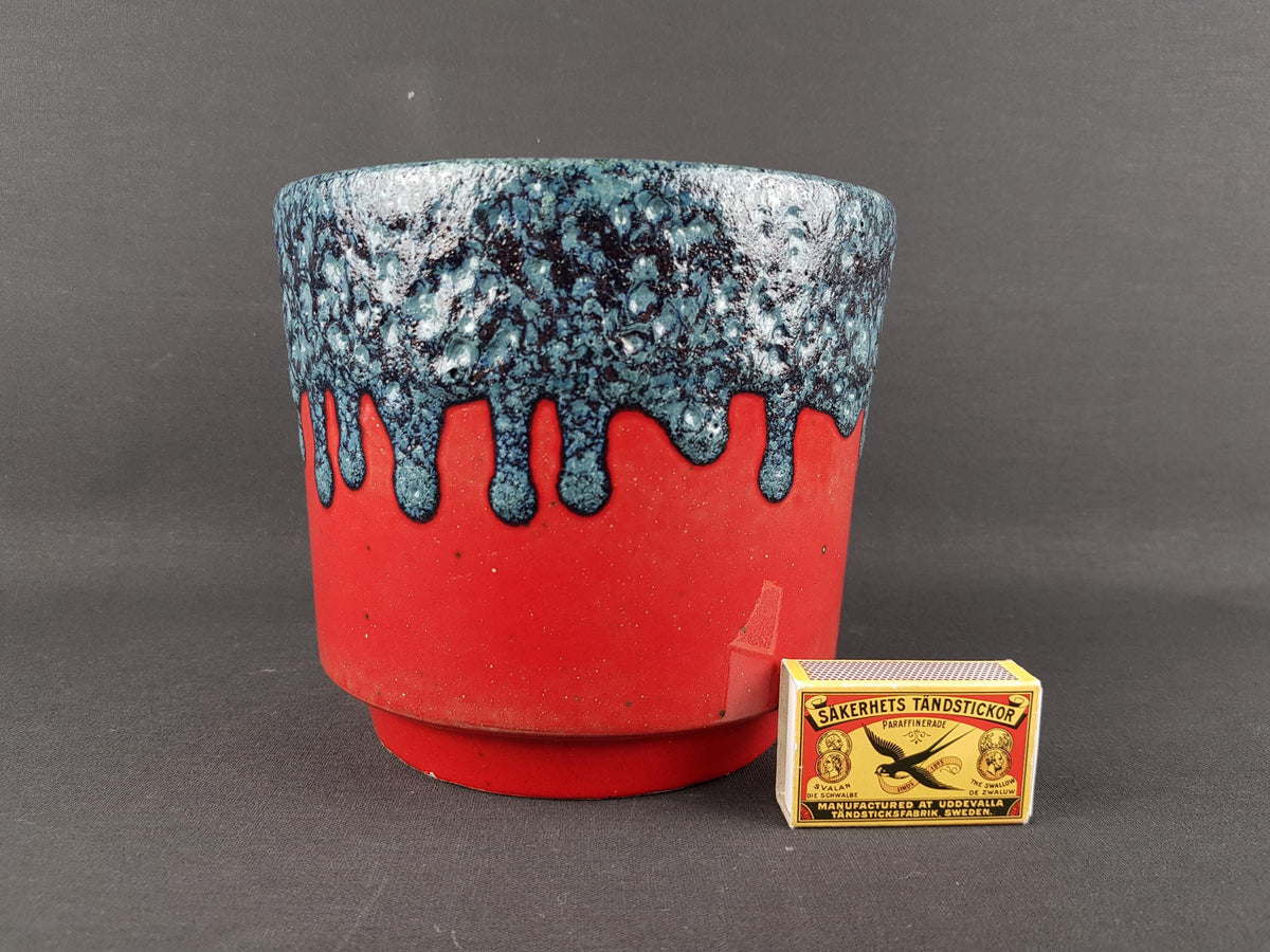 Vintage ES KERAMIK (Emons und Sohne) Red and Blue Fat Lava Planter Flower Pot West German Pottery 1970s