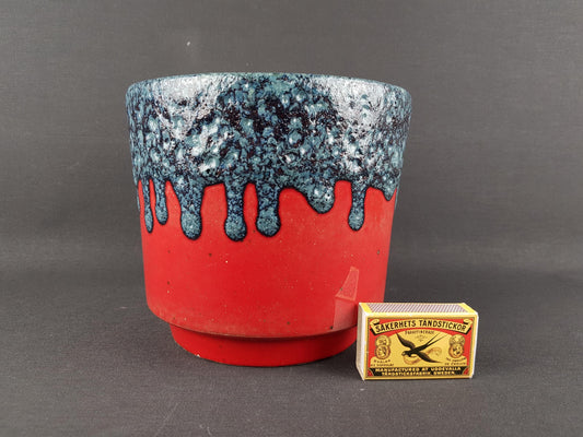 Vintage ES KERAMIK (Emons und Sohne) Red and Blue Fat Lava Planter Flower Pot West German Pottery 1970s