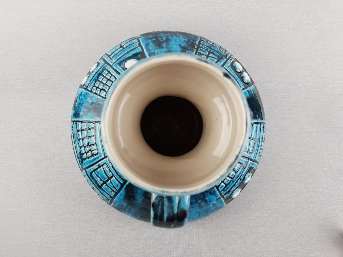 Large Vintage UBELACKER (Ü-KERAMIK) Handled Blue and White Vase 1580/31 West German Pottery 1960s 1970s