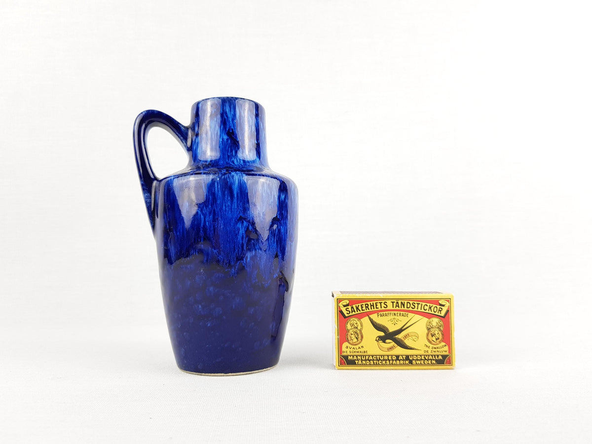 Vintage SCHEURICH KERAMIK Blue Vase with Drip Glaze 405-13.5 West German Pottery 1970s