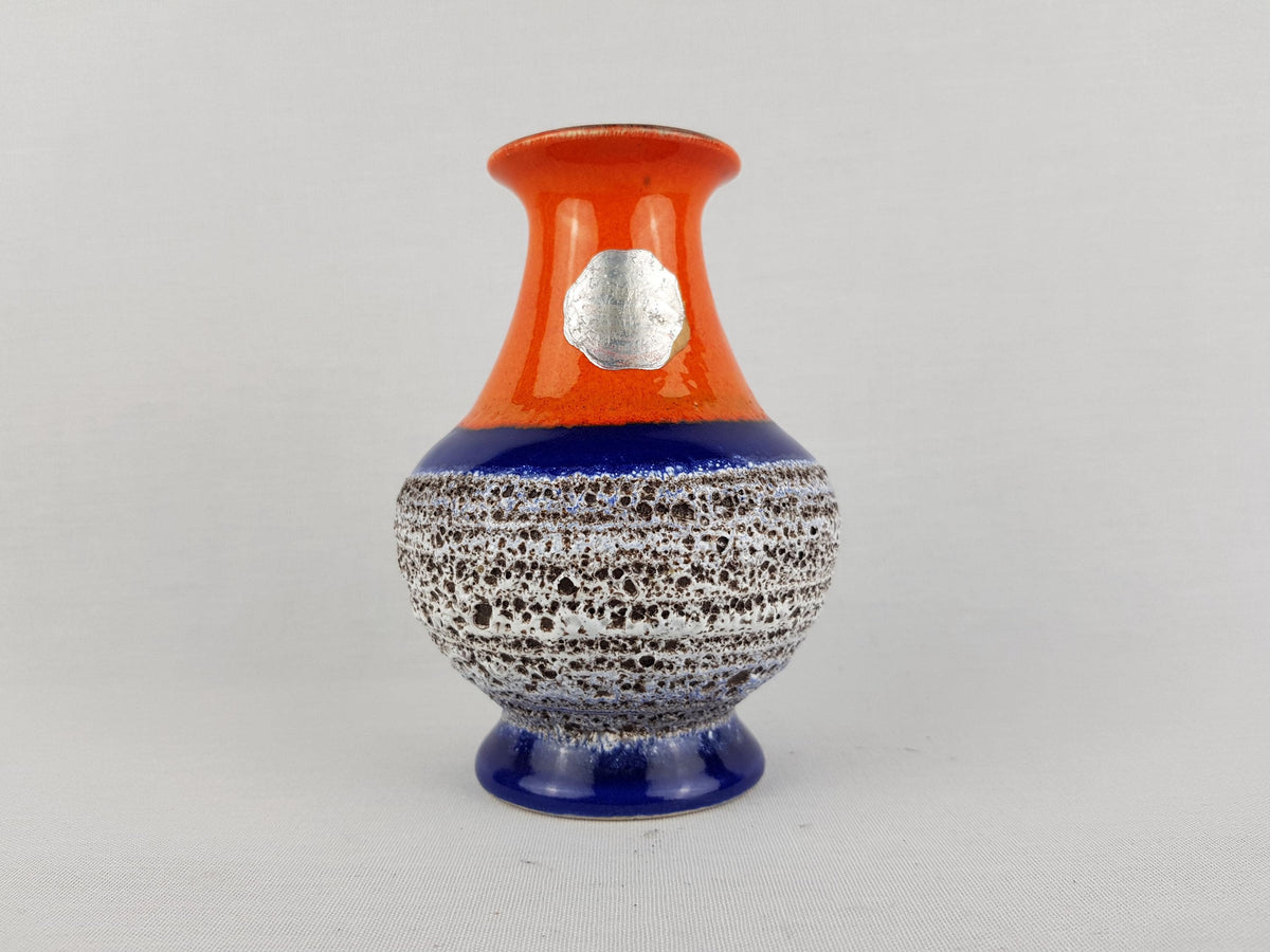 Vintage BAY KERAMIK Orange and Blue Fat Lava Vase 66 14 West German Pottery 1970s