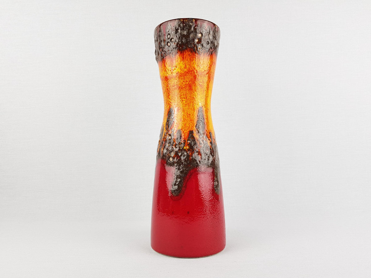 Vintage SCHEURICH KERAMIK Red, Orange and Brown Diabolo Vase 520-28 West German Pottery Fat Lava Era 1970s