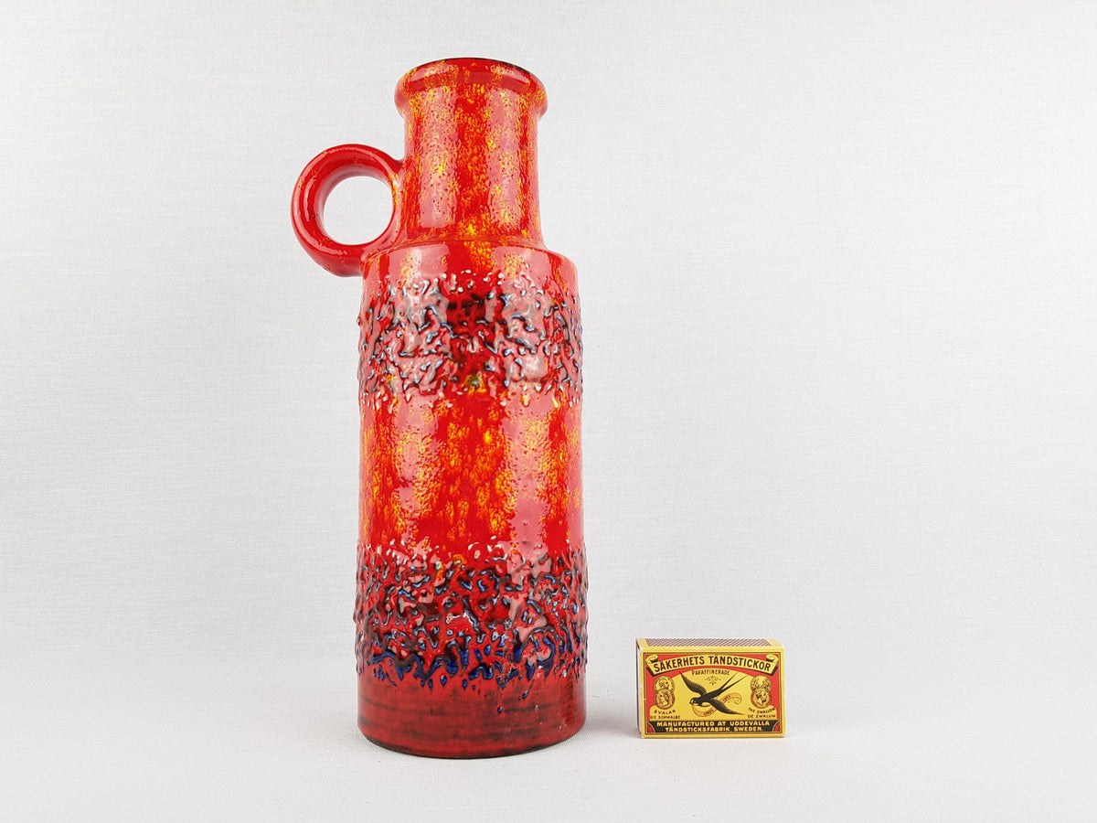 Vintage SCHEURICH KERAMIK Fat Lava Vase 401-28 Orange Red West German Pottery 1970s MCM