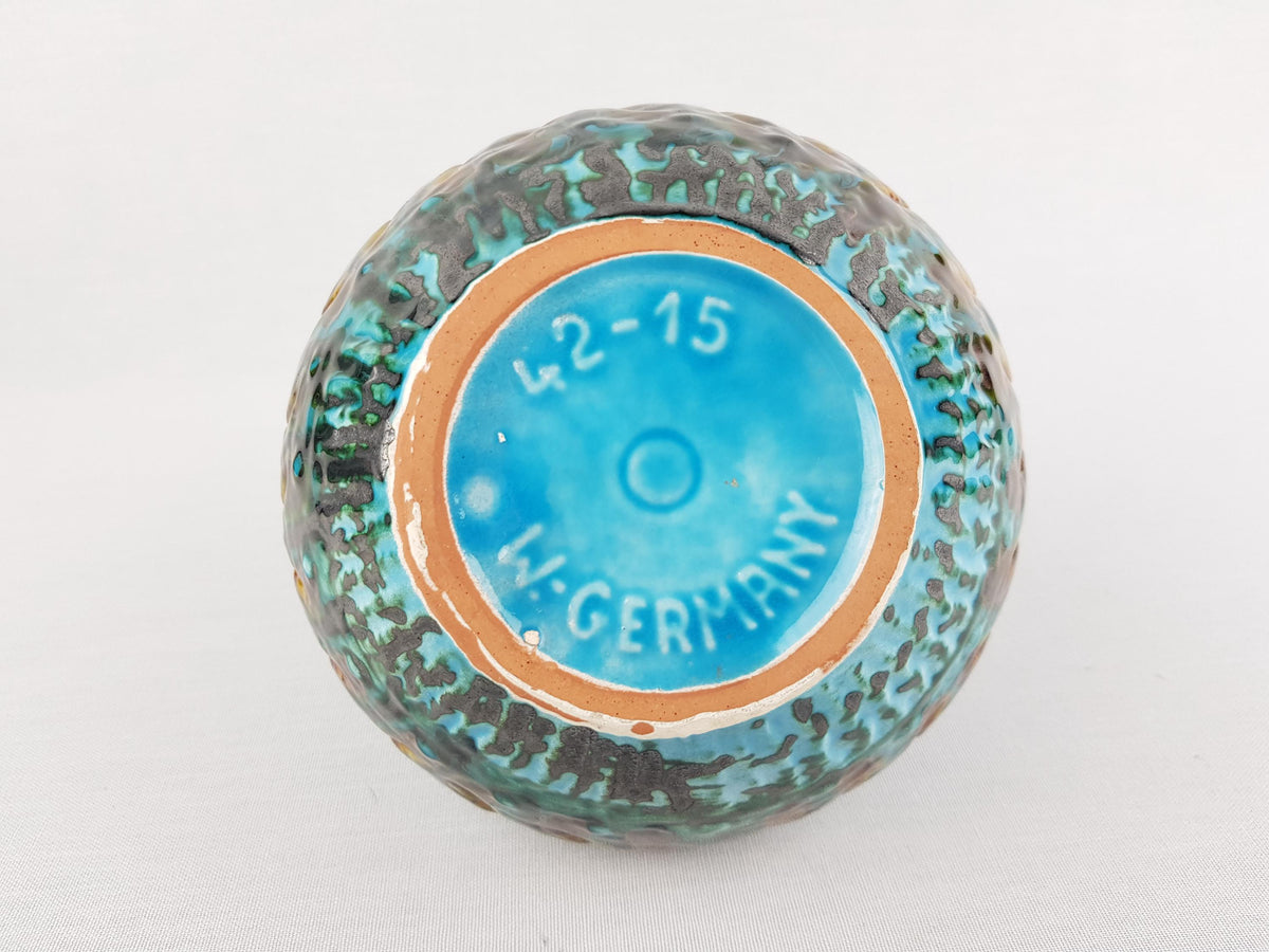 Vintage CARSTENS TÖNNIESHOF KERAMIK Blue and Yellow Vase Reliefserie Keltoi 42-15 West German Pottery 1968s