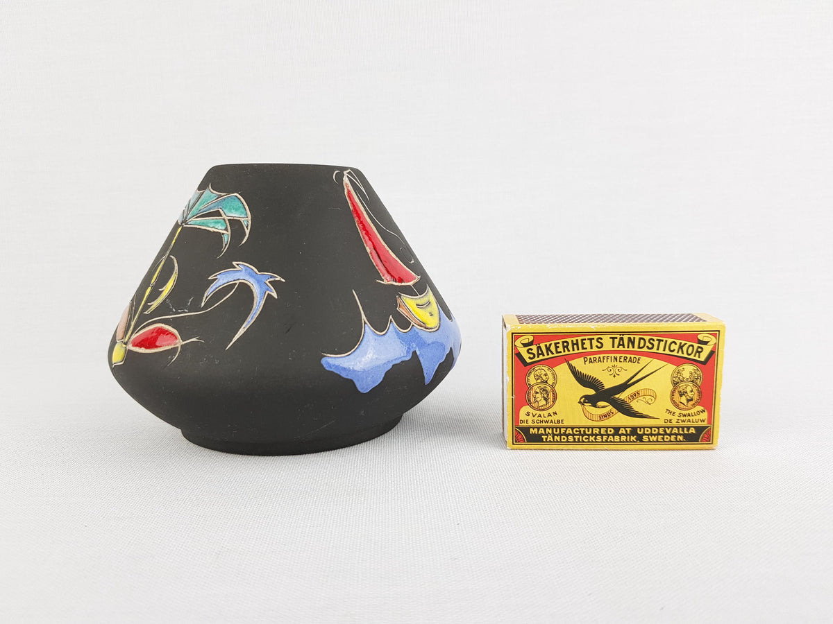 Vintage KETO KERAMIK Black Handpainted Vase 1002 West German Pottery 1950-60s