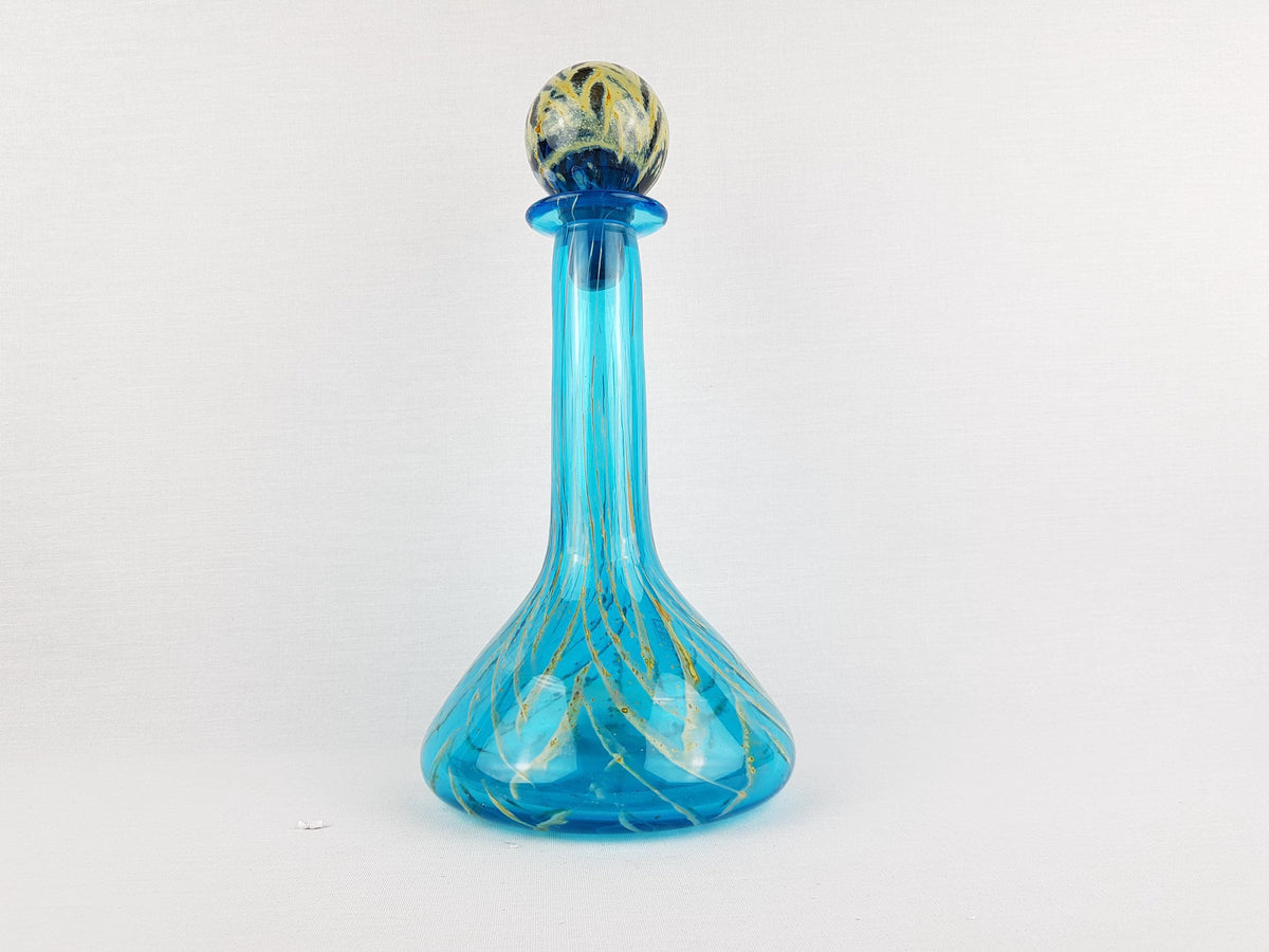 Vintage MDINA Blue Glass Karaf With Yellow Stripes Decor from Malta 1970s