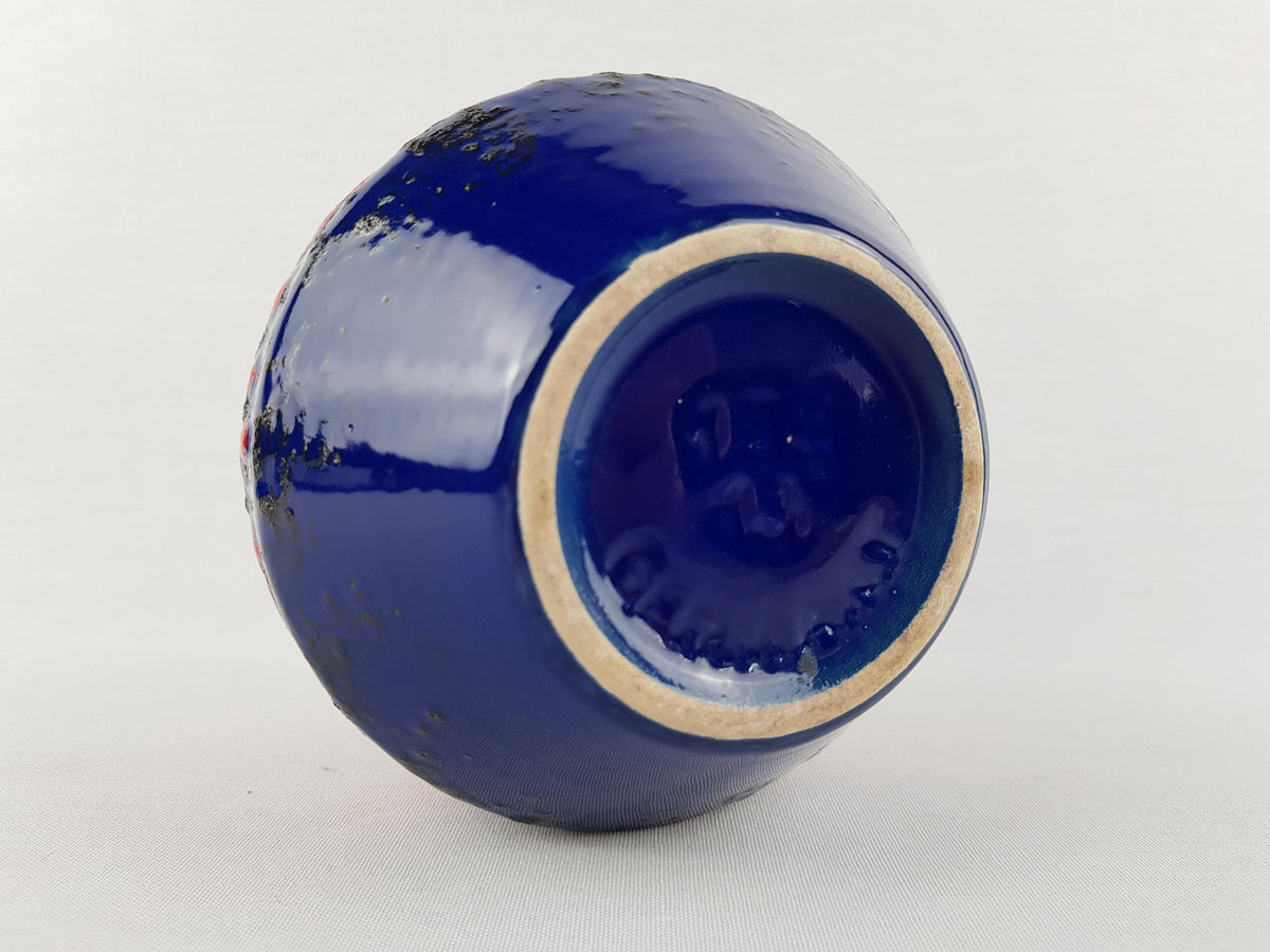 Vintage DUMLER UND BREIDEN Red and Blue Fat Lava Vase 153 13 West German Pottery 1970s