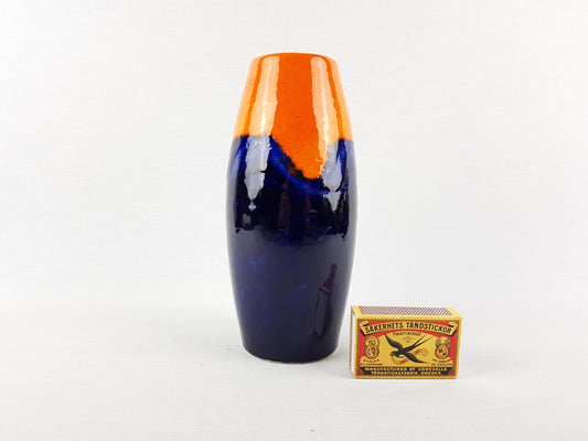 Vintage SCHEURICH KERAMIK Blue and Orange Vase 522 18 West German Pottery Fat Lava Era