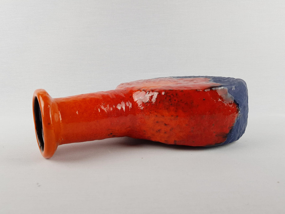 Vintage DUMLER UND BREIDEN Red and Blue Fat Lava Vase 603/25 West German Pottery 1970s
