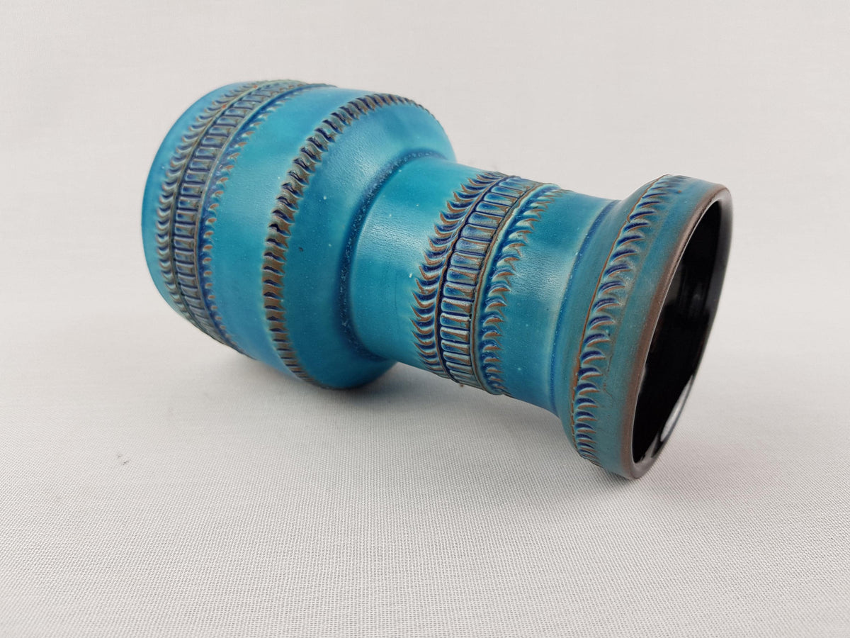 Vintage AKRU KERAMIK (Alfred Krupp) Blue Turquoise Vase Decor "Messina" C4 15 West German Pottery 1969s