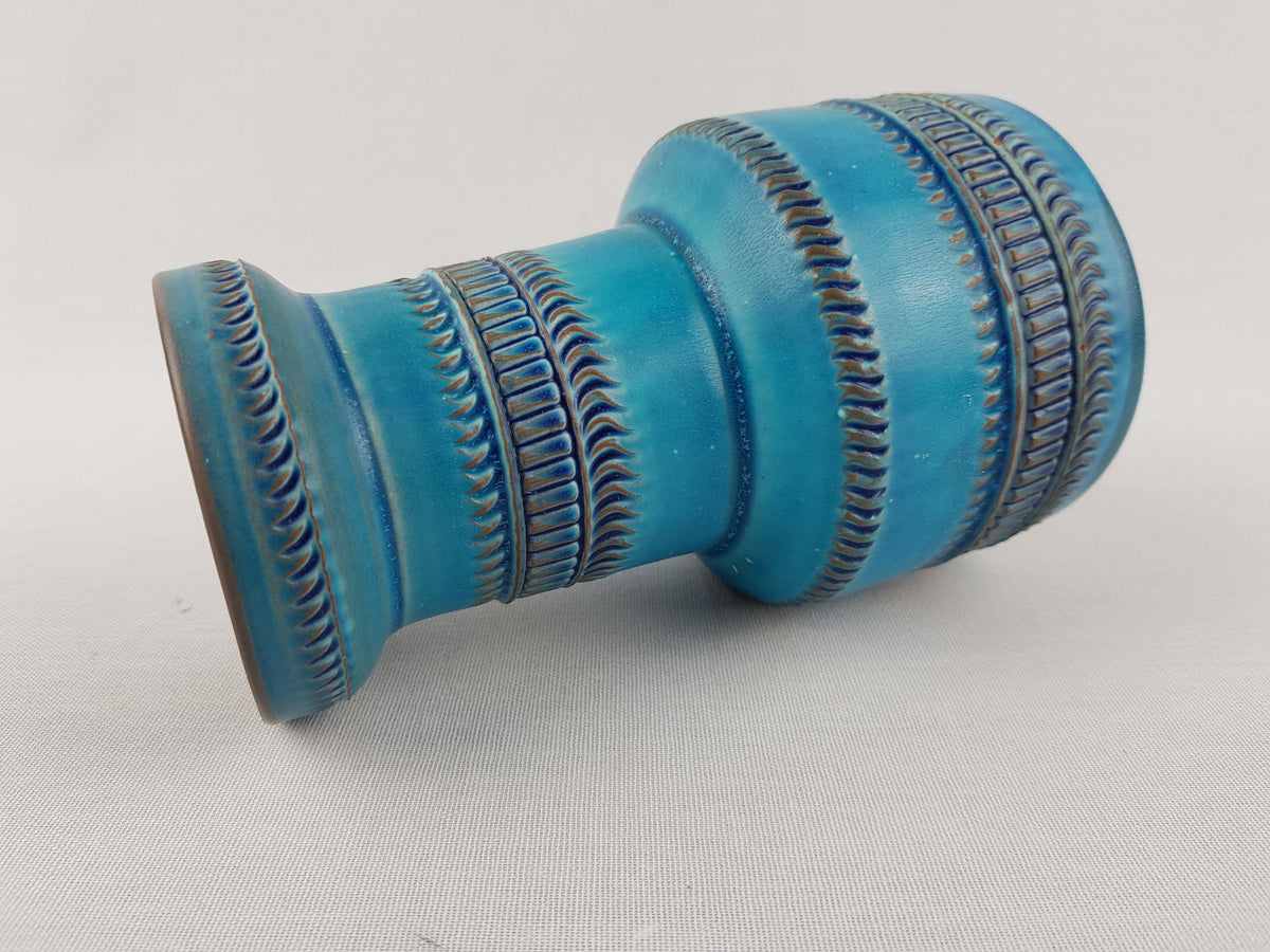 Vintage AKRU KERAMIK (Alfred Krupp) Blue Turquoise Vase Decor "Messina" C4 15 West German Pottery 1969s
