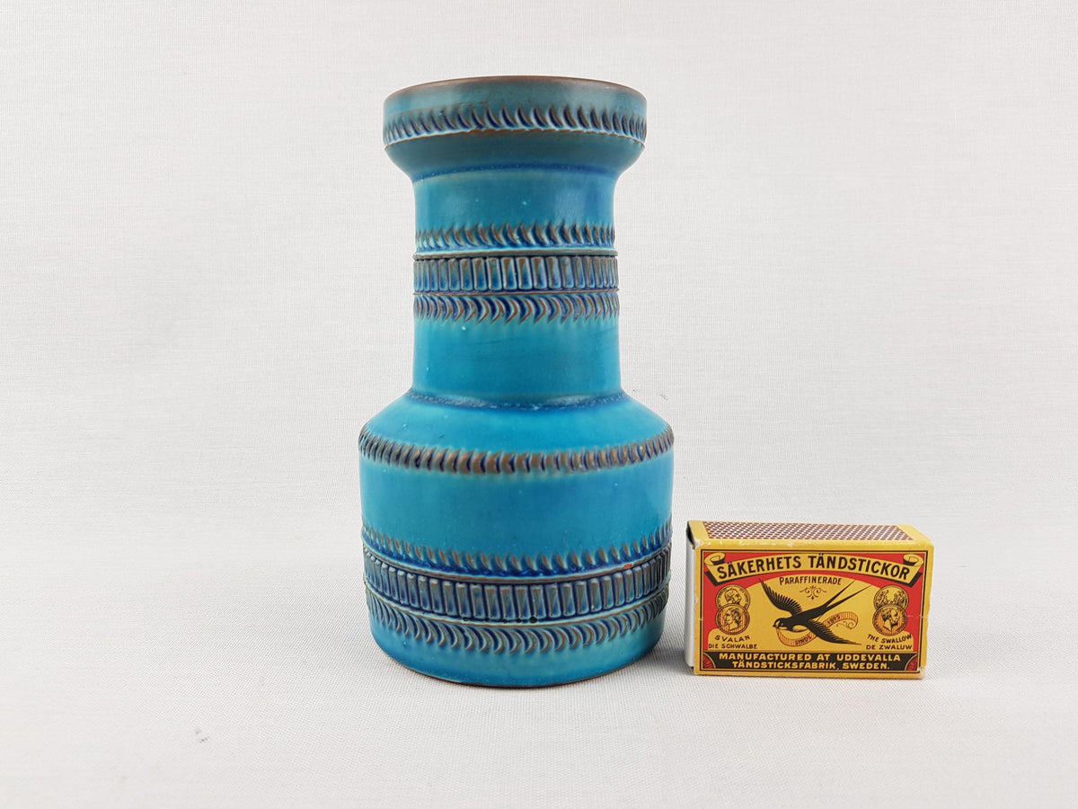 Vintage AKRU KERAMIK (Alfred Krupp) Blue Turquoise Vase Decor "Messina" C4 15 West German Pottery 1969s