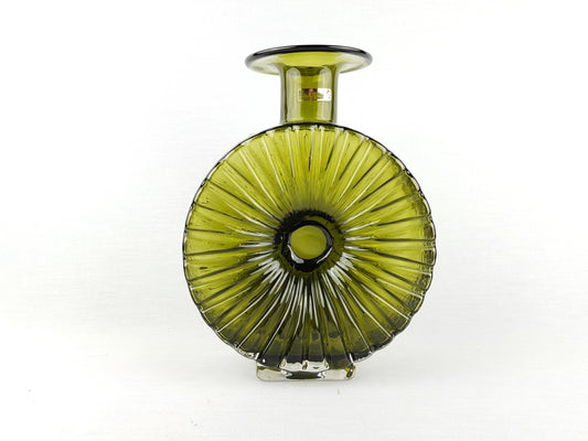 Vintage HELENA TYNELL 'Aurinkopullo' Green Glass Vase "Sun Bottle" for Riihimaen Lasi Finland 1960-70s