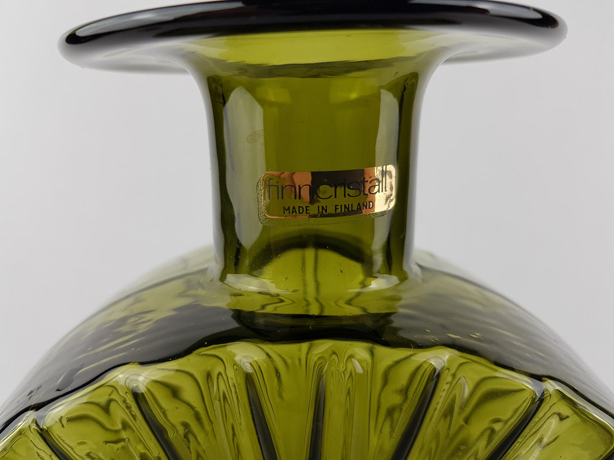 Vintage HELENA TYNELL 'Aurinkopullo' Green Glass Vase "Sun Bottle" for Riihimaen Lasi Finland 1960-70s
