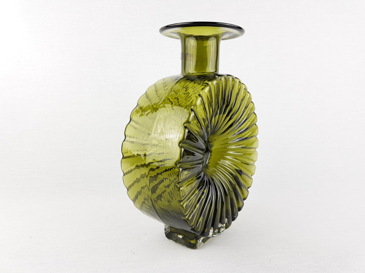 Vintage HELENA TYNELL 'Aurinkopullo' Green Glass Vase "Sun Bottle" for Riihimaen Lasi Finland 1960-70s