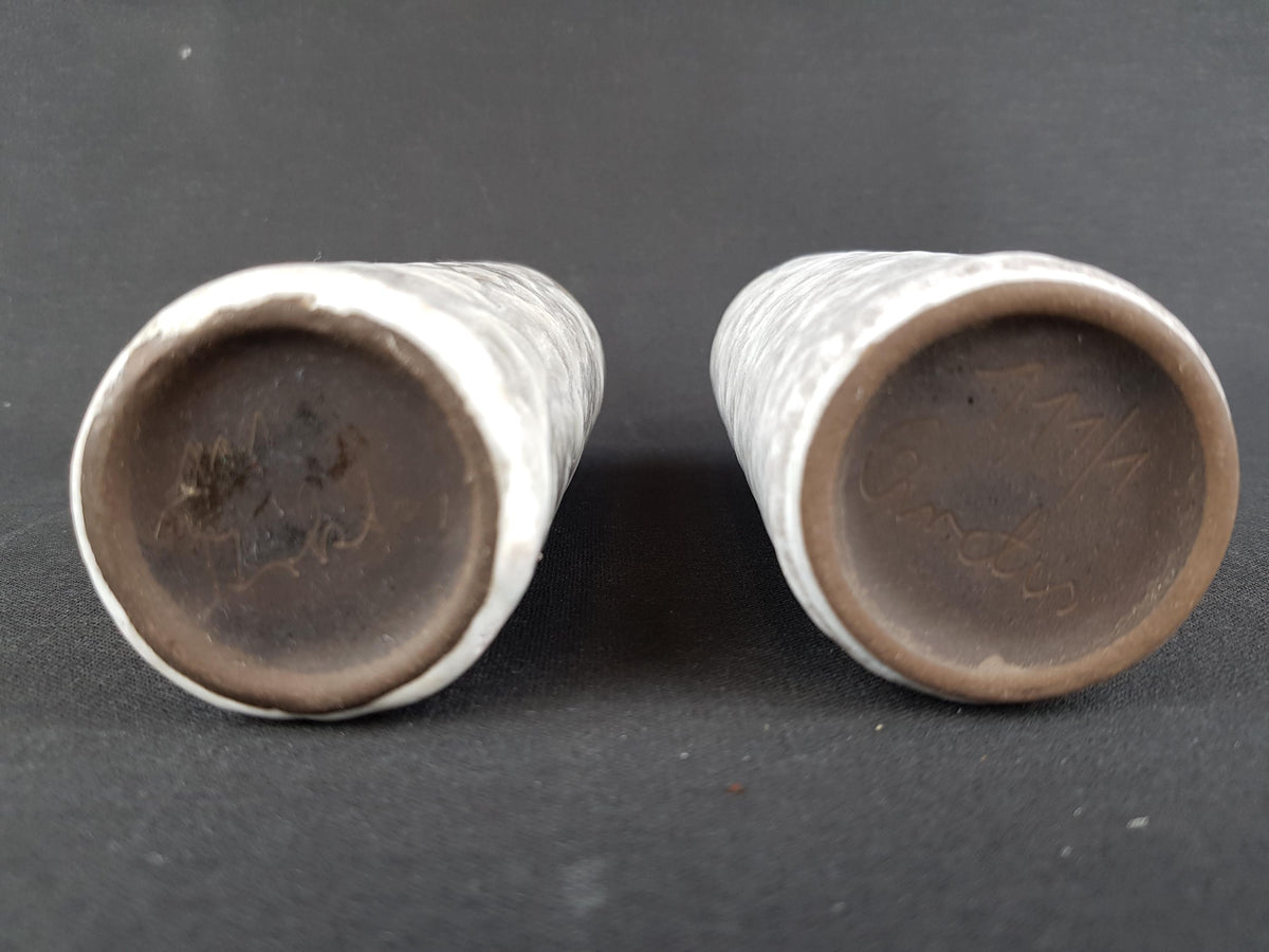 Vintage CERAMANO Set of 2 Grey Vases with Arktis Decor 111/1 West German Pottery 1960s Hanns Welling