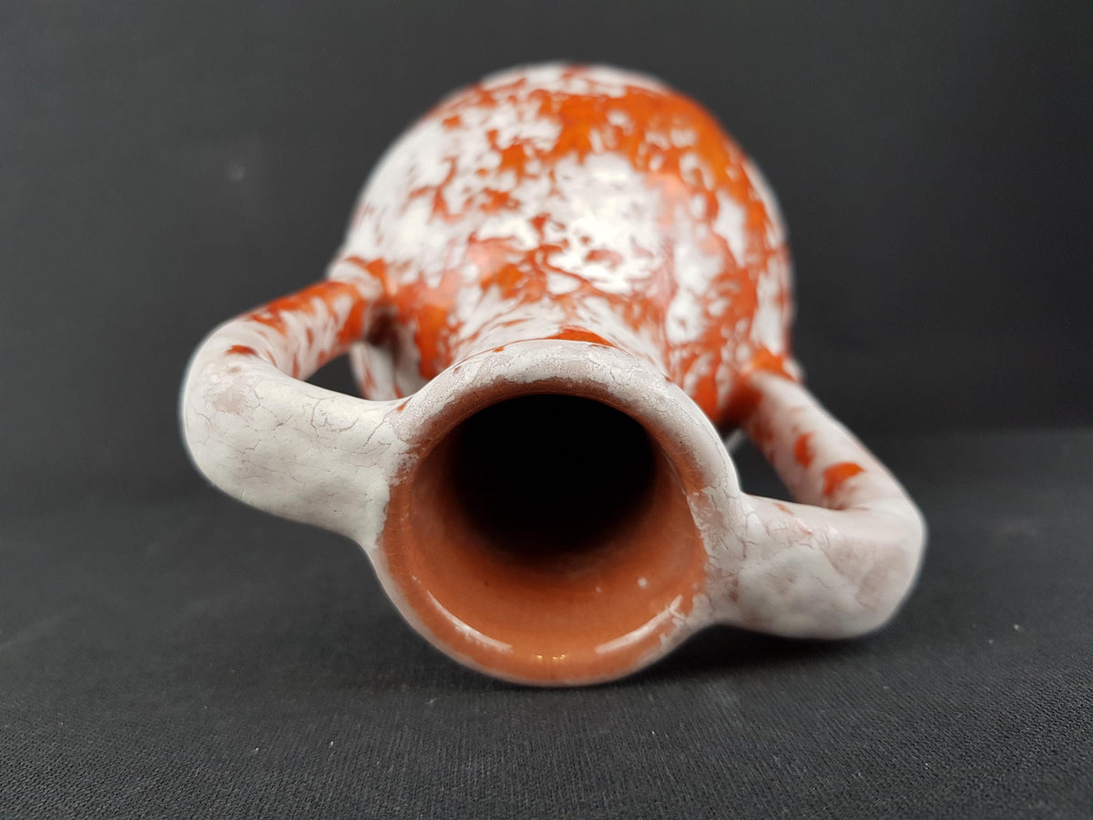 Vintage MAREI KERAMIK Double Handled Orange and White Fat Lava Vase 6308 West German Pottery 1970s