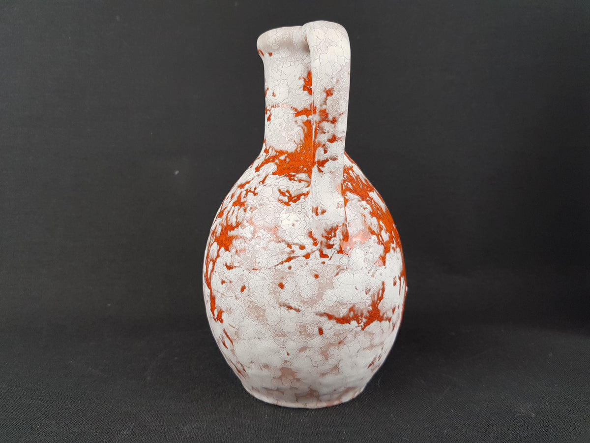 Vintage MAREI KERAMIK Double Handled Orange and White Fat Lava Vase 6308 West German Pottery 1970s