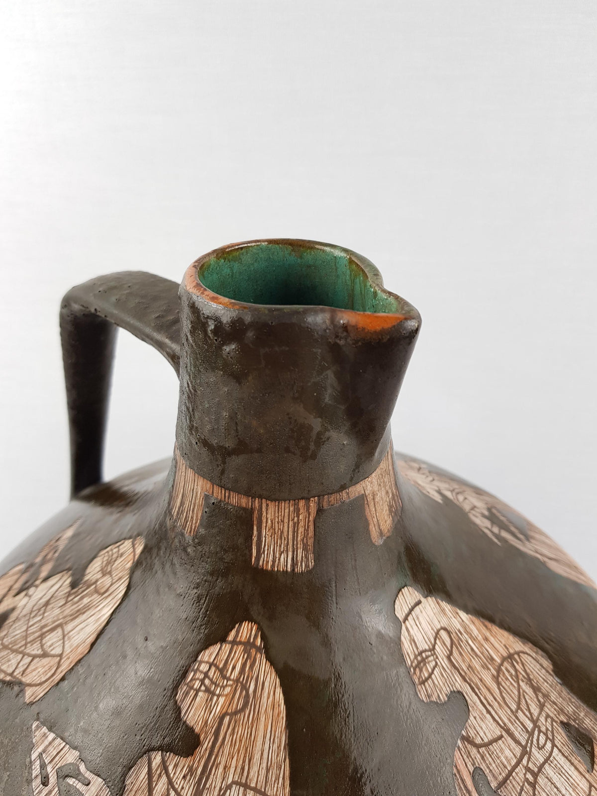 Vintage CERAMANO Brown Vase with HATHOR decor 201 West German Pottery 1960s Fat Lava Era