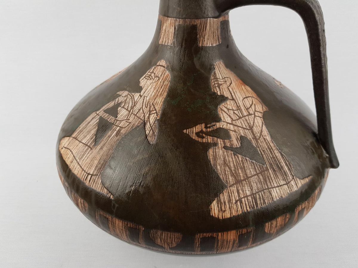 Vintage CERAMANO Brown Vase with HATHOR decor 201 West German Pottery 1960s Fat Lava Era