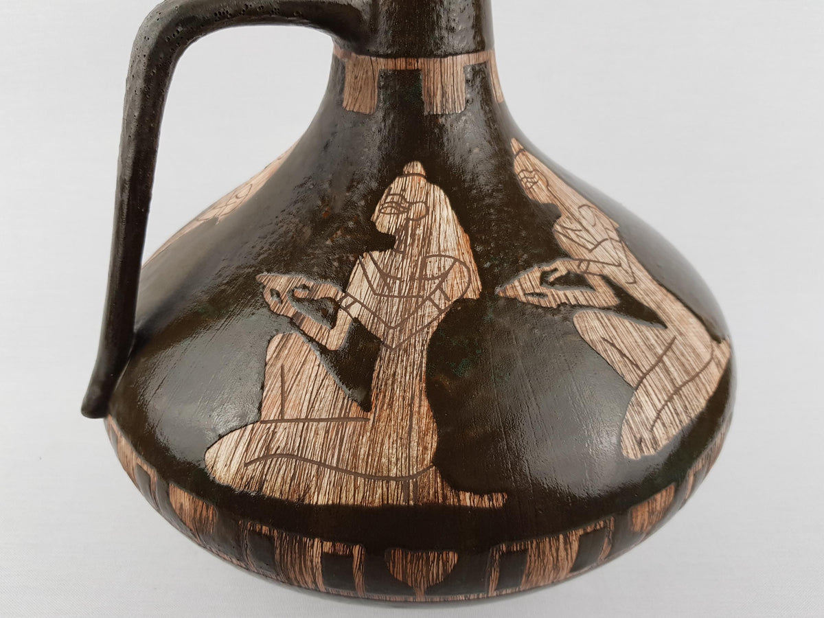 Vintage CERAMANO Brown Vase with HATHOR decor 201 West German Pottery 1960s Fat Lava Era