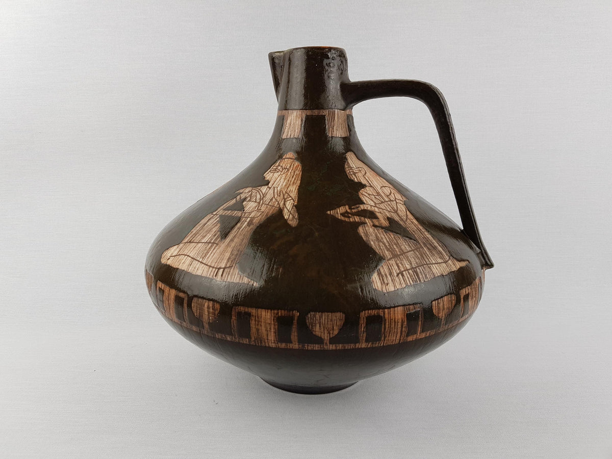 Vintage CERAMANO Brown Vase with HATHOR decor 201 West German Pottery 1960s Fat Lava Era