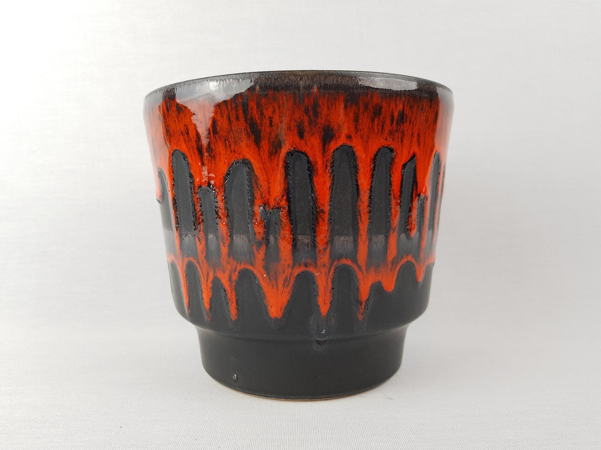Vintage FOHR KERAMIK Black and Red Fat Lava Planter / Flower Pot With Dripped Decor West German Pottery 1970s