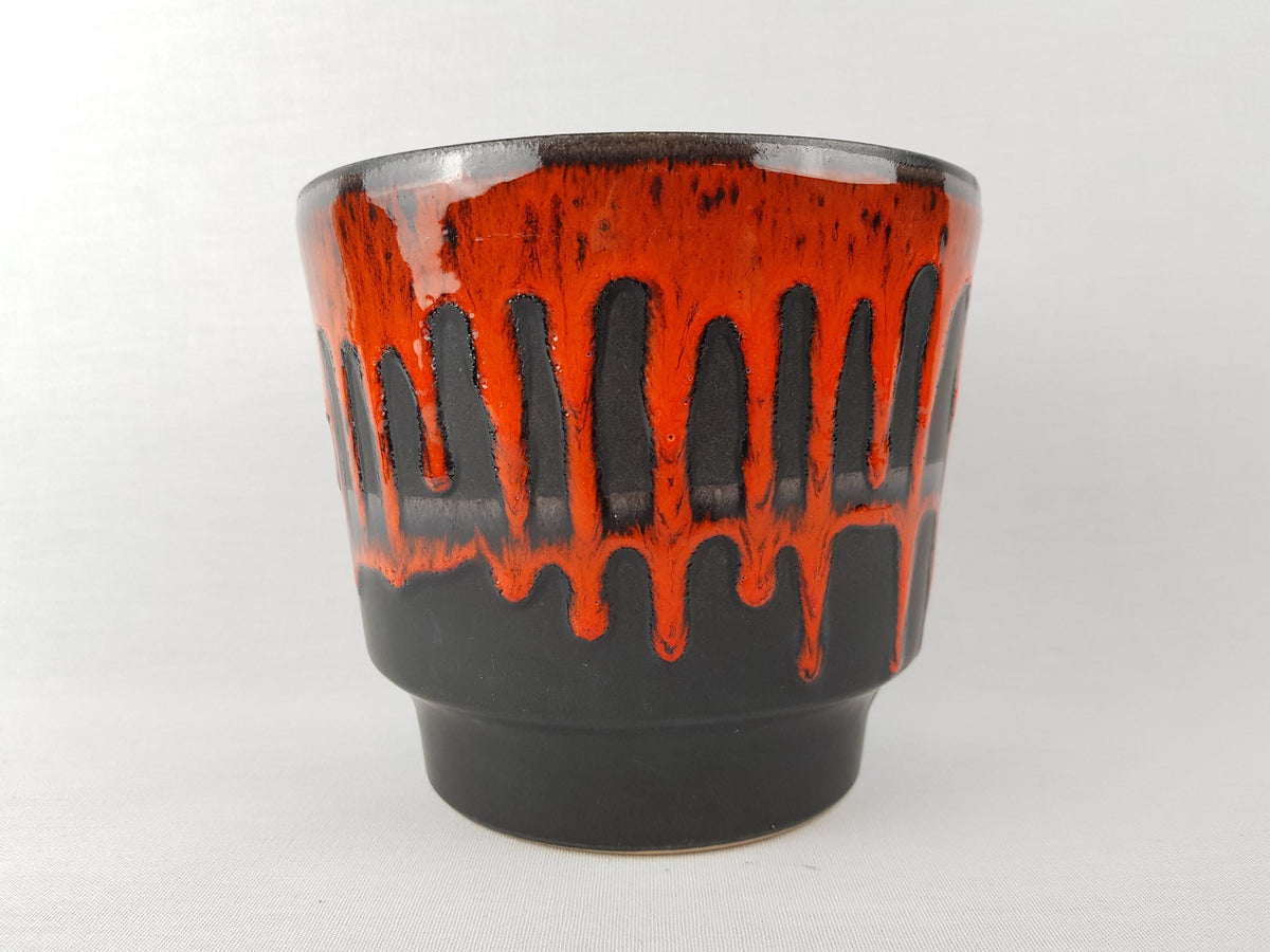 Vintage FOHR KERAMIK Black and Red Fat Lava Planter / Flower Pot With Dripped Decor West German Pottery 1970s