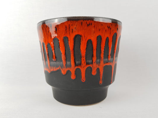 Vintage FOHR KERAMIK Black and Red Fat Lava Planter / Flower Pot With Dripped Decor West German Pottery 1970s