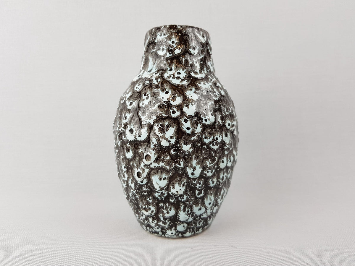 Vintage SCHEURICH KERAMIK Black and White Fat Lava Vase 414-16 West German Pottery 1960s