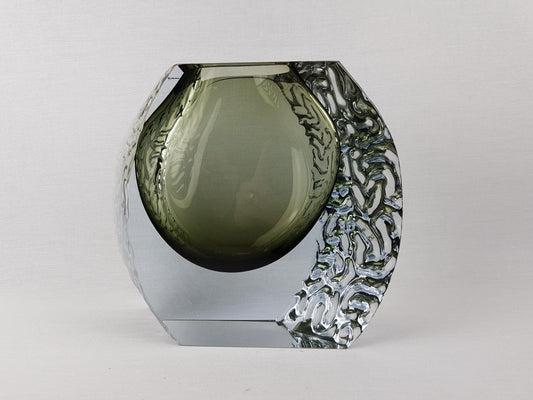 Large Vintage MURANO SOMMERSO GLASS Black Vase by Alessandro Mandruzzato Italian Art Glass 1960-70s